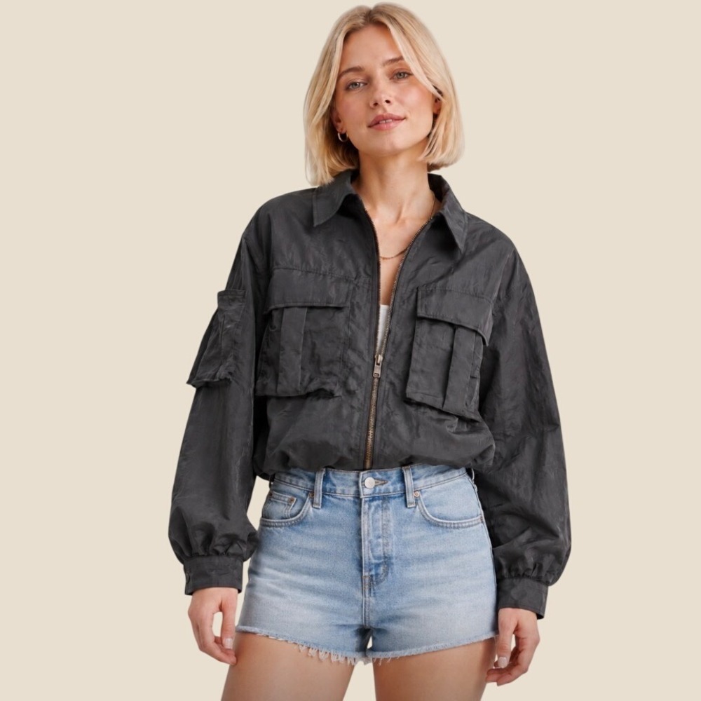 Future Collective Jenny K Lopez Nylon Bomber Utility Cargo Jacket Dark Grey M
